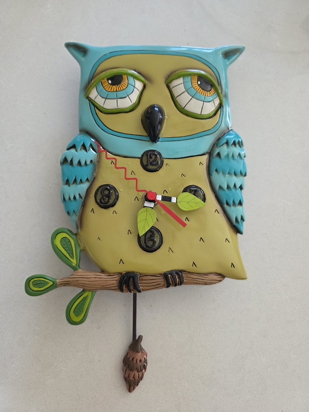 Whimsical Owl Wall Clock in Teal and Yellow by